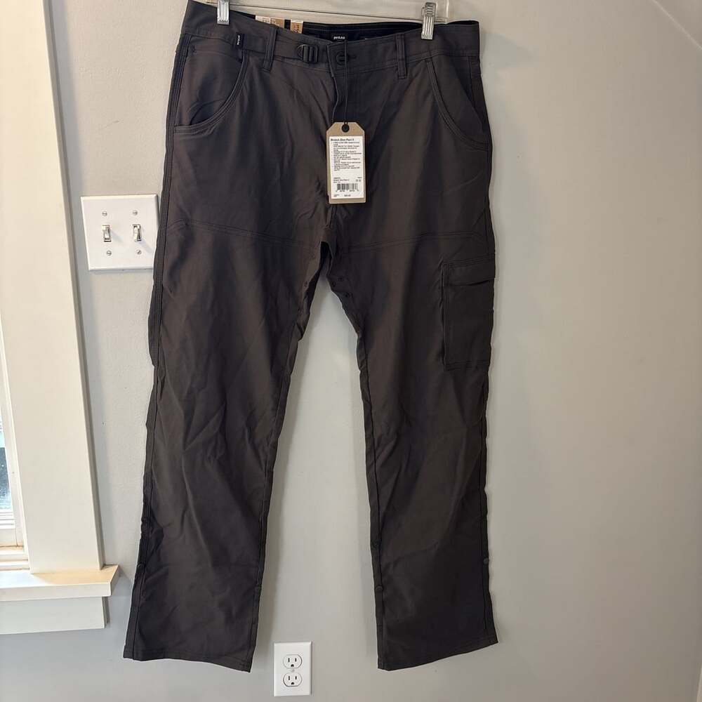Prana Pants Mens 30x30 Dark Iron Stretch Zion II Vented Roll Tab Hiking Belt NWT
